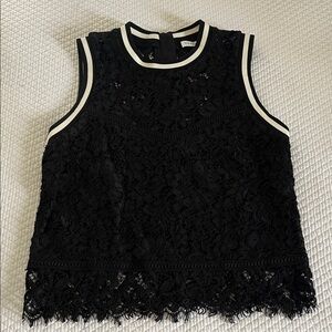 Veronica Beard Black Lace Top with White Accents